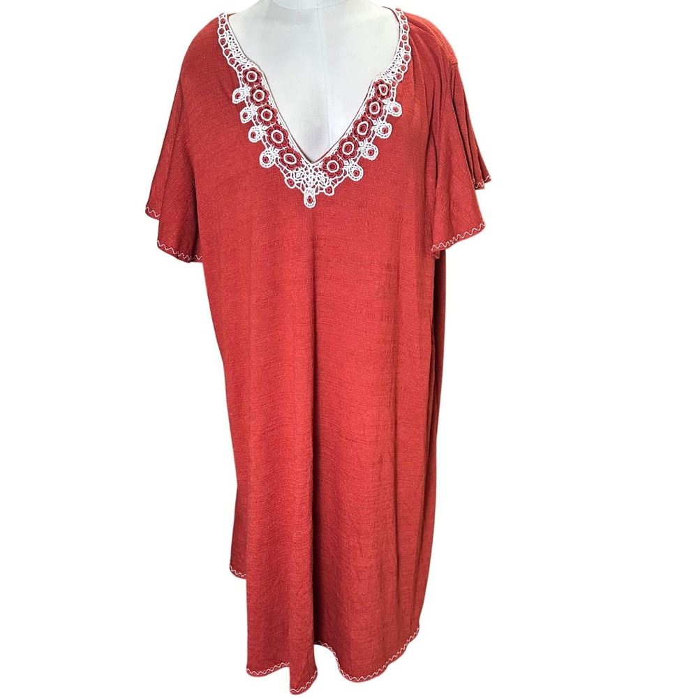 Max Studio Shift Dress Womens 2X Rust‎ Red Crochet Lace V-Neck Flutter Sleeve